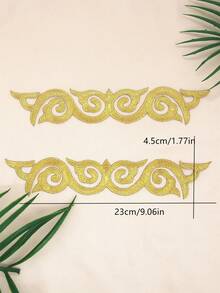 2pcs Gold Colorful Hollow Out Flower Embroidery Patches With Adhesive Backing, For DIY Clothing Decoration - Gold - View 8