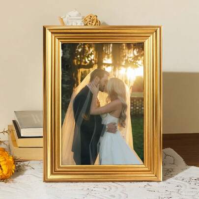 1pc Fashionable Atmospheric Strip Gallery Picture Frame, Black/White/Gold/Silver Frame With Excellent Texture, Can Be Placed Horizontally Or Vertically, Suitable For Capturing Romantic Moments, Wedding Highlights, Display In Nordic Bedroom Or Modern Living Room, Elegant Appearance (Photo Paper Included Randomly)