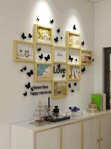 8pcs Creative Gallery Wall Photo Frame Set, 5"/6"/7"/8"/10" Photo Collage Display For Living Room And Bedroom, Includes Landscape Photos & Butterfly Stickers - Multicolor - View 32
