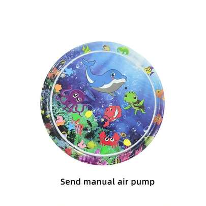 1pc Inflatable Round Dolphin Water Play Mat, PVC Material, Suitable For Toddlers, Cartoon Design Water Pad, Encourages Activity And Sensory Development, Excellent Gift For Christmas, Halloween, Thanksgiving, New Year, Valentine's Day
