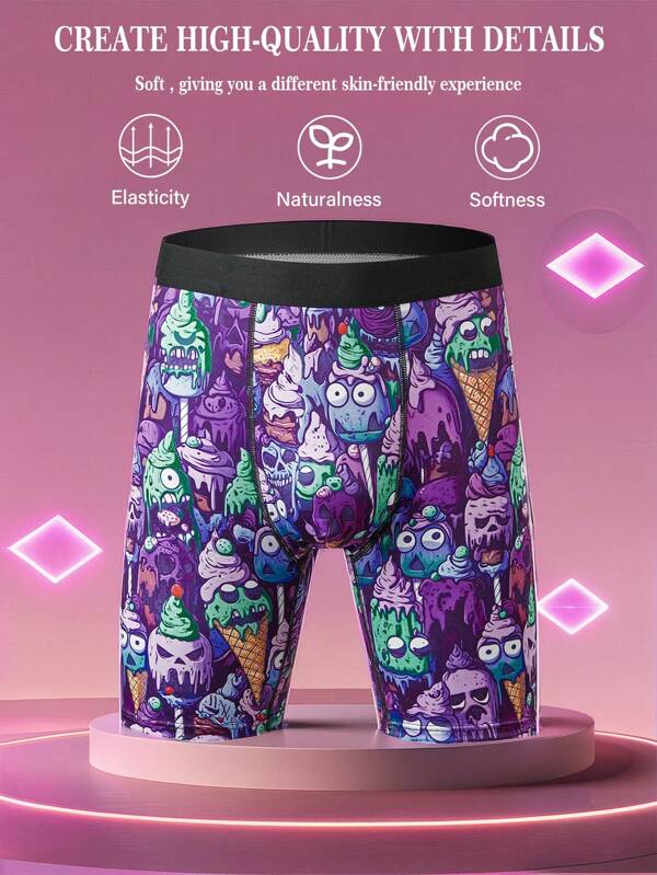 1-Pcs Men's Fashion Cartoon Graffiti Weirdo Ice Cream Sweatpants With Comfortable Soft Mesh Lining And Long-Leg Boxer Briefs