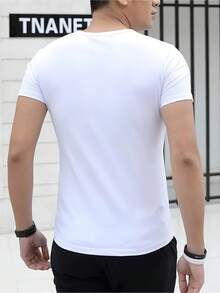 Sports Size Plus Men's White T - Shirt With DEARJAM Pattern , Men's 220gsm New Summer Casual Crew Neck Pure Cotton Short-Sleeved T-Shirt(1 PC) - 白色 - 查看 2