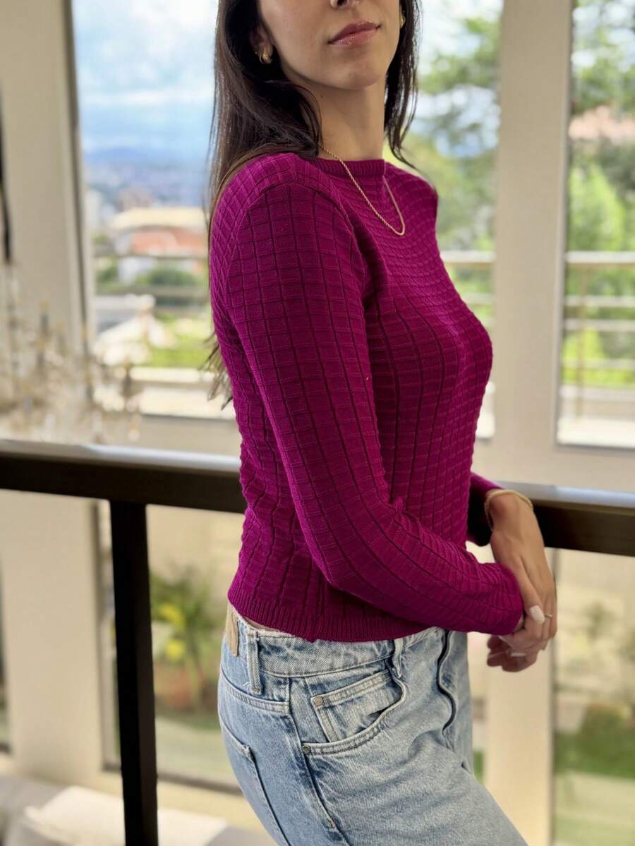 LONG SLEEVE MODAL KNITTED BLOUSE, COLD/WARM WINTER - 黑莓 - 查看 1