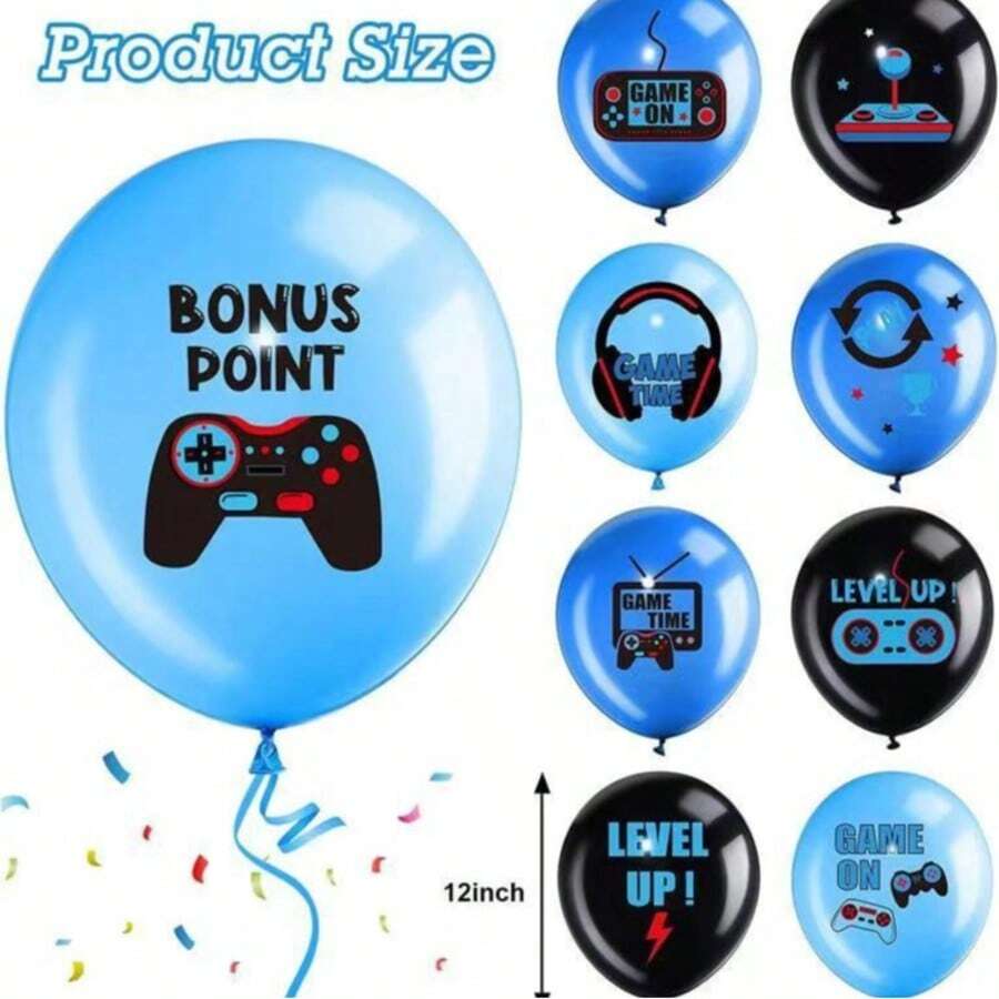 18pcs Game Theme Latex Balloons Set, 12 Inch Blue "GAME ON" Party Decorative Latex Balloons - Multicolor - View 1