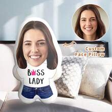 1pc Customized Face Decor Throw Pillow, "Female Boss" Personalized Portrait Cushion, DIY Customize Photo Pillow, Interesting Pillow Gift For Her, Girlfriend, Couple, Coworker, Family, Suitable For Anniversary, Mother's Day, Christmas, Birthday, Sofa, Bed, Car, Bedroom, Living Room Decoration - Customized According to Your Drawing - View 2