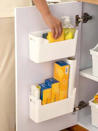 1pc Kitchen Wall Mounted Storage Box, Cabinet Door Interior Vacuum Seal Bag & Cleaning Supplies Organizer, No Drilling Required