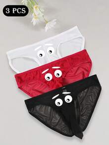 3件套男士性感眼睛印花图案透气舒适平角内裤带袋 - 彩色 - 查看 3