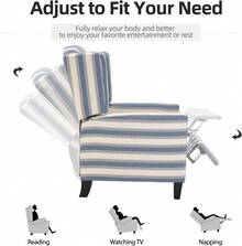 Wingback Pushback Recliner Chair, Fabric Push Back Recliners With Padded Seat Reclining Chair For Living Room Bedroom - Blue Stripe - Blue - View 2