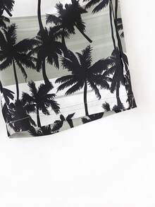 2 Pieces Casual Set: Boys Tree Pattern Sleeveless T-Shirt And Elastic Waist Hawaiian Shorts - Olive Green - View 6