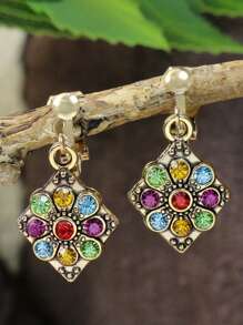 2 piezas de clips de oreja vintage bohemios con diseño geométrico calado, pendientes de clips de moda creativa y de alta gama sin necesidad de perforación
