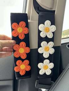 2件装汽车三朵小花肩部保护套汽车防抱死保护套柔软舒适 - 均碼 - 查看 3