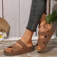 Women Sandals Casual Solid Color Braided Sole Beach Summer Comfortable - 淺棕色 - 查看 5