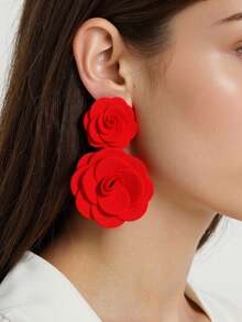 1 Pair Summer Outdoor Activities Red Exaggerated 3D Floral Dangle Earrings, Fashion Party Jewelry - Red - View 2