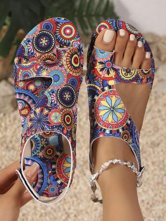 Nuevas sandalias romanas de playa de vacaciones transpirables y con estampados de moda para mujer en verano