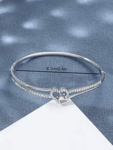 Rhinestone Heart Decor Bangle Valentines - Silver - View 6