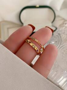 1pc Stainless Steel Rhinestone Inlaid Minimalist Design Fashion Ring For Women - Star - View 3
