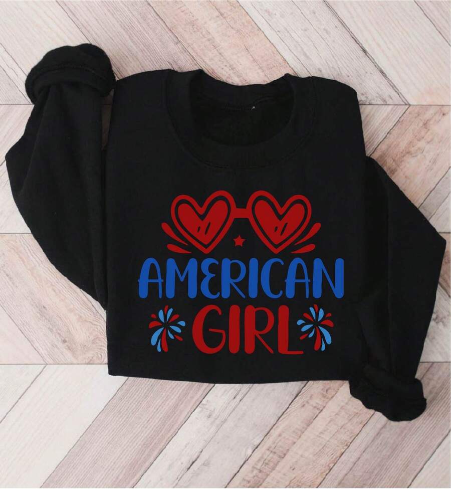 America Girl Sweatshirt, Independence Day Sweater, Patriots Sweatshirts, Gift For Women, Patriotic Women Sweaters, American Mom Sweatshirt, USA Family Sweater. SD-3880 - Black - View 1