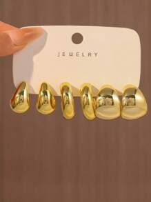 6-12pcs Gold + Silver Teardrop Smooth Hoop Earrings (No Card Packaging) (Bagged)