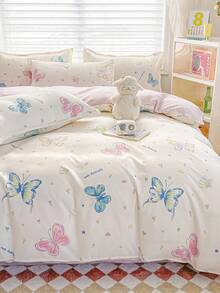 4pcs/Set (1pc Duvet Cover + 1pc Bed Sheet + 2pcs Pillowcases) Soft Brushed Bedding Set, Suitable For Dormitory Bunk Beds, All Seasons, Children, Infants, Toddlers, Students - Butterfly Fairy - View 4