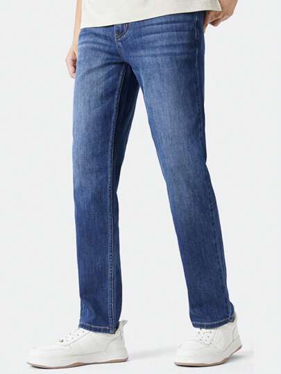 CAMEL CROWN Men's Casual Jeans, Camel Straight Jeans Summer Thin Washed Cool Antibacterial Breathable Stretch Casual Trousers