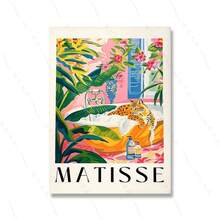 Moldura opcional de 1 peça, estampa moderna para banheiro, leopardo, chita, tigre, lince, arte de parede, maximalismo, Henri Matisse, imagens de animais, rosa, decoração tropical para banheiro - Multicolorido - Ver 37