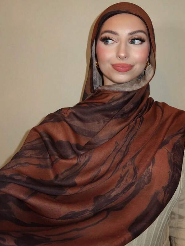 1PC Women's Scarves Bohemian Watercolor Veil Hijab,Autumn Muslim Head Scarf,Suitable For Daily Wear