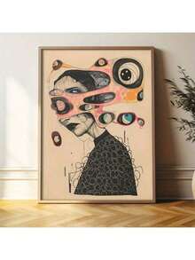 1 件独特的超现实主义帆布艺术印刷品 - 现代墙壁装饰，适合家庭和办公室海报，非常适合客厅、卧室、浴室 - 复古风格，墨水中号可选框架 - 彩色 - 查看 1