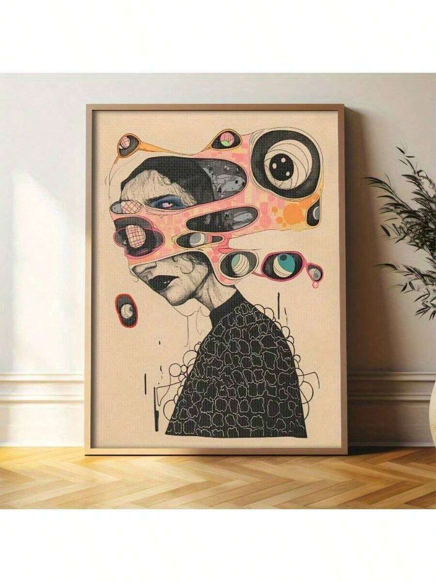 1 件独特的超现实主义帆布艺术印刷品 - 现代墙壁装饰，适合家庭和办公室海报，非常适合客厅、卧室、浴室 - 复古风格，墨水中号可选框架 - 彩色 - 查看 1