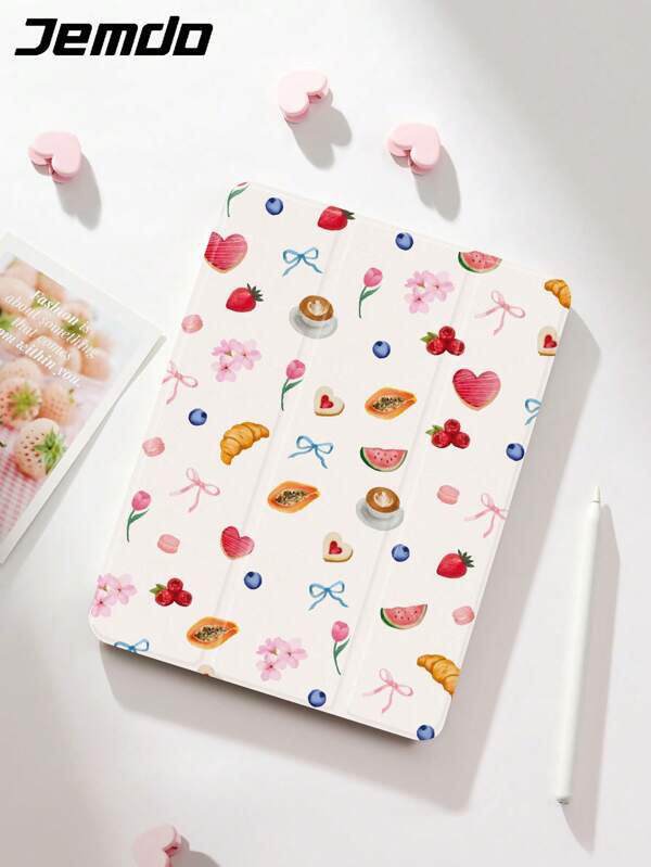1 Simple Ins beschermhoes met vlinder- en fruitmotief, compatibel met iPad 10,2", iPad Pro 11" 2021/2020/10e generatie, iPad Mini 4/5/6, Galaxy Tab A8 10,5" 2022, Matepad 10,4"/Tab, tablet, met penhouder, valbeveiliging, standaardfunctie, automatische slaap-/waakfunctie