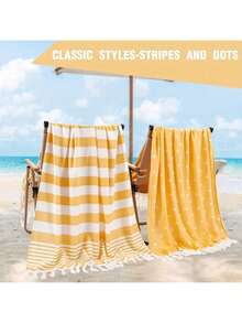 1pc/2pcs Turkish Beach Towel - 39"X 71"/99 X 180 Cm Extra Large Sand Proof Quick Dry Compact Beach Towel, Suitable For Beach, Bathroom, Swimming Pool, Travel, Yoga, Camping Beach Essentials - Turmeric - View 8