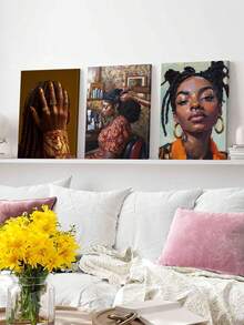 3件套编织发型墙面艺术装饰、金色指甲墙面艺术、艺术肖像墙面装饰、大胆的箍圈海报、沙龙氛围房间美学、文化特征艺术版画、现代家居装饰、墙面艺术、房间美学、可选框架 - 3件/套 - 查看 6