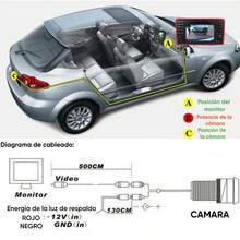 Cámara De Visión Trasera Set 2 En 1 Universal Monitor LED De 4.3 Pulgadas Para Estacionamiento Fácil En Automóvil Coche Y Camioneta Kit Práctico Ligero De Marcha Atrás Fácil Instalación W1105 - Negro - Ver 3