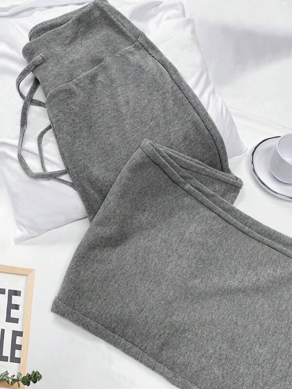 Loose Solid Color Knit Fabric Drawstring Waist Long Pants, Casual Wear For All Seasons