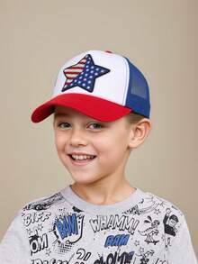 1pc Toddler Boys' Sequin American Flag Mesh Truck Summer Sun Hat, Baseball Snapback Cap - 1PC - View 8