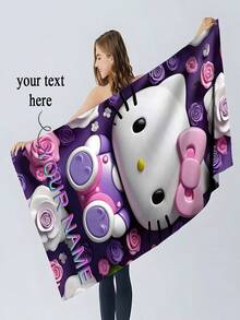 1 Pc Sanrio Licensed Custom Towel, Hello Kitty Themed Towel, Personalized With Name, Made Of Super Soft & Quick Dry Microfiber, High Absorbency, Soft Texture, Modern Style, Suitable For Bathroom, Pool, Beach, Home & Kitchen Decor Beach Essentials Back To School Shower Towels For Beauty Salon, Hotel Sports,Home Essentials, Towel, Skin Care