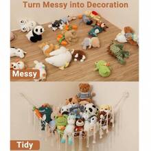 1pc Large Boho Stuffed Animals Net Or Hammock, Toy Hammock, Stuff Animal Storage Corner Hanging Net Holder, Mesh Hammock Plush Toy Hanging Storage With Tassel Hooks For Bedroom