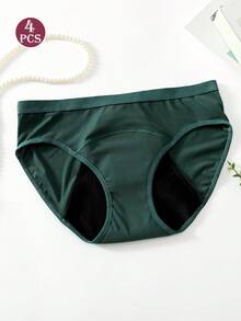 4pcs Women Plain Color High Elasticity Comfortable Skin-Friendly Leak-Proof Period Panties, Post-Partum Underwear