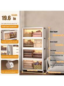 5layer Foldable Storage Cabinet, Plastic Sundries Organizer With Doors & Wheels, Stackable Large Capacity Home Organization For Bedroom, Living Room, Kitchen, Easy Assembly & Space-Saving Design