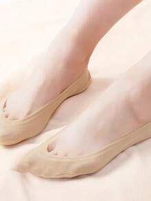 5 Pairs Women's Nude Thin &Light Nylon Invisible Socks, Liner Socks, No Show Socks, Anti-Slip, Suitable For Business, Casual Wear And Various Shoes, Such As Flat Shoes, High Heels, Penny Shoes And Sneakers, Great For Work, Shopping, Walking, Parties And Daily Wear At Home.Mother's Day - Beige - View 2