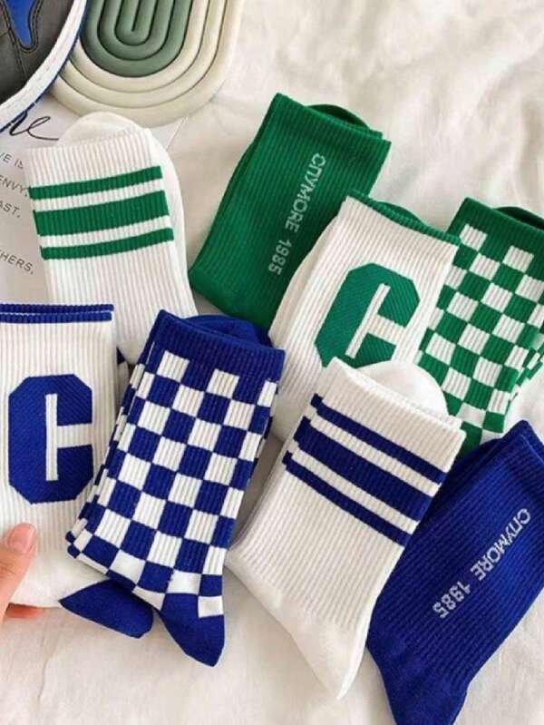 1/8 Pair Unisex Green Striped Outdoor Sports Socks