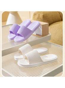 1 Pair Striped Anti-Slip, Breathable, Waterproof, Deodorizing Minimalist Unisex House Slippers, Thick Sole Non-Slip Indoor Slippers, Bathroom Shower Couple Slippers, EVA Material, Random Pattern Delivered Back To School