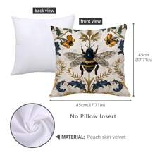 1 Pc Luxurious Retro White Bee Wings Printed Decorative Pillow Sham Cover [No Filler], 17.7*17.7in(45*45cm), [Single-Sided Printing], Simple & Modern Polyester Cushion Cover, For Sofa, Bed, Living Room, Bedroom, Car, Office, Hotel Decoration, Throw Pillow Cover, Suitable For All Seasons, Perfect Gift For Family And Friends