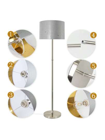 Moderne Vloer Lamp Living Room The Is Made Of Grijs Goud Star ed Fabric Lampshade, Measuring 144cm. It Comes An E27 Foot Switch Plug, Bedrooms, Children's Rooms, Corridors Excluding Verlichting Bulbs view 3