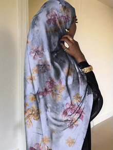 1件长款丝滑印花披肩，穆斯林高端渐变大理石纹印花优雅女士头巾，适合搭配连衣裙 - 多色1 - 查看 17