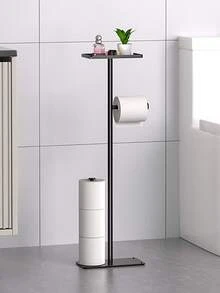 1pc Vertical Tissue Paper Rack, Mobile Floor Paper Towel Holder, Toilet Paper Storage Rack, Wet Wipes Rack, Bathroom Paper Towel Organizer, Suitable For Bathroom And More Scenarios - Black - View 6