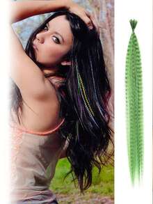 Rainbow 16inch Leopard Print Feather Hair Extension Stick10 Root Synthetic Wig Hair Accessories For Women Girl Red Wig