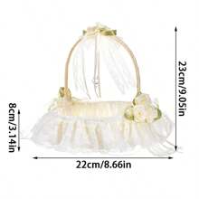 Elegant Lace Fabric Wedding Basket, Bridesmaid Handheld Flower Basket For Western Wedding Decor