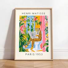 Moldura opcional de 1 peça, estampa moderna para banheiro, leopardo, chita, tigre, lince, arte de parede, maximalismo, Henri Matisse, imagens de animais, rosa, decoração tropical para banheiro - Multicolorido - Ver 5