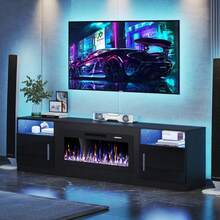 [2 Packages Shipping]Fireplace TV Stand With 36" Fireplace, Up To 80" TVs, 70" Entertainment Center, With20 Color Lights, TV Media Console With Storage Cabinets For Living Room,Thanksgiving,Christmas  Gift - BLACK-80inch - 查看 5