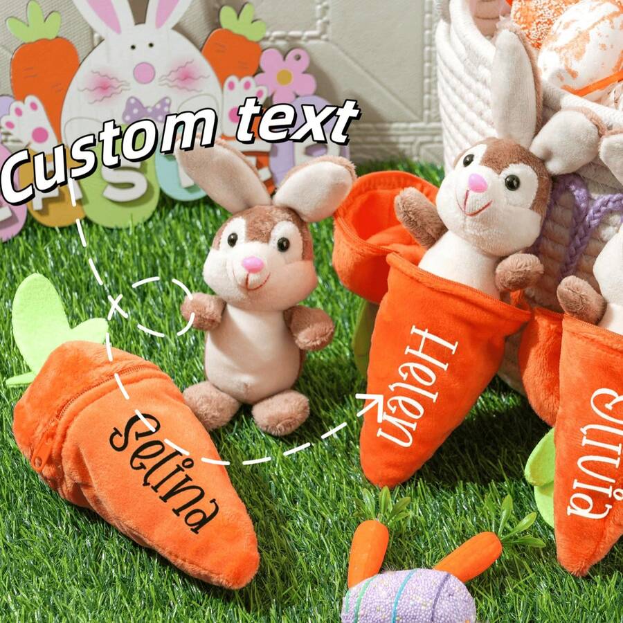 1pc Custom Text Plush Carrot Rabbit Doll Cute Transformable Stuffed Rabbit Doll Carrot Rabbit Plush Doll, Personalized Carrot Rabbit Plush Doll - Yellow - View 1
